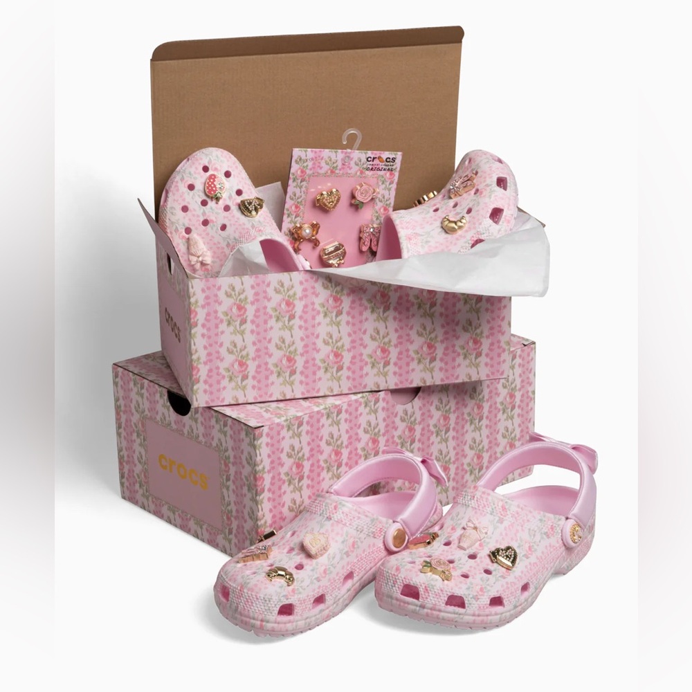 Kids' LoveShackFancy x Crocs Pink Floral Clog Shoes with Charms - Picture 3 of 8